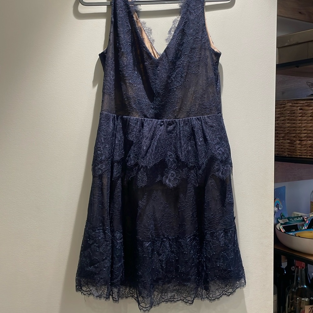 BCBGMaxazaria Navy Lace Cocktail Dress Size L